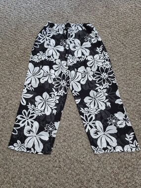 LA BLANCA Black & White Cotton Floral Beach Pants SM